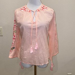 Letarte Handmade Embroidered Top Blouse Tassel Detail Pink size medium